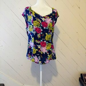 Blue colorful roses semi sheer top